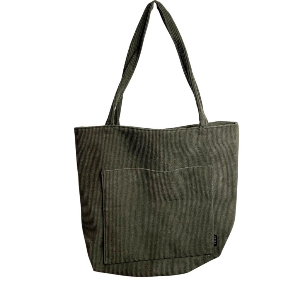Prite Corduroy Large Tote Bag Olive Green Ribbed Shoulder Hobo Pocket Boho Indie